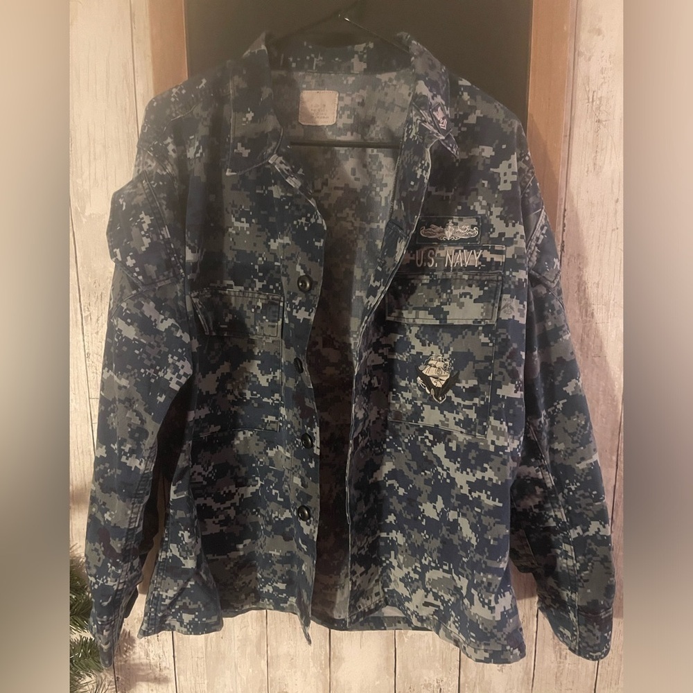 US NAVY Blue Digital Men's Camo Jacket Blouse Medium Short Uniform